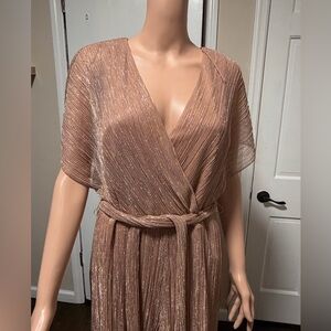 Adrianna Papell Pink Pleated Tie Front Maxi Jumpsuit